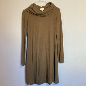 Socialite Womens Size S Olive Drab Green Ribbed Knit Mock Neck Dress Long Sleeve